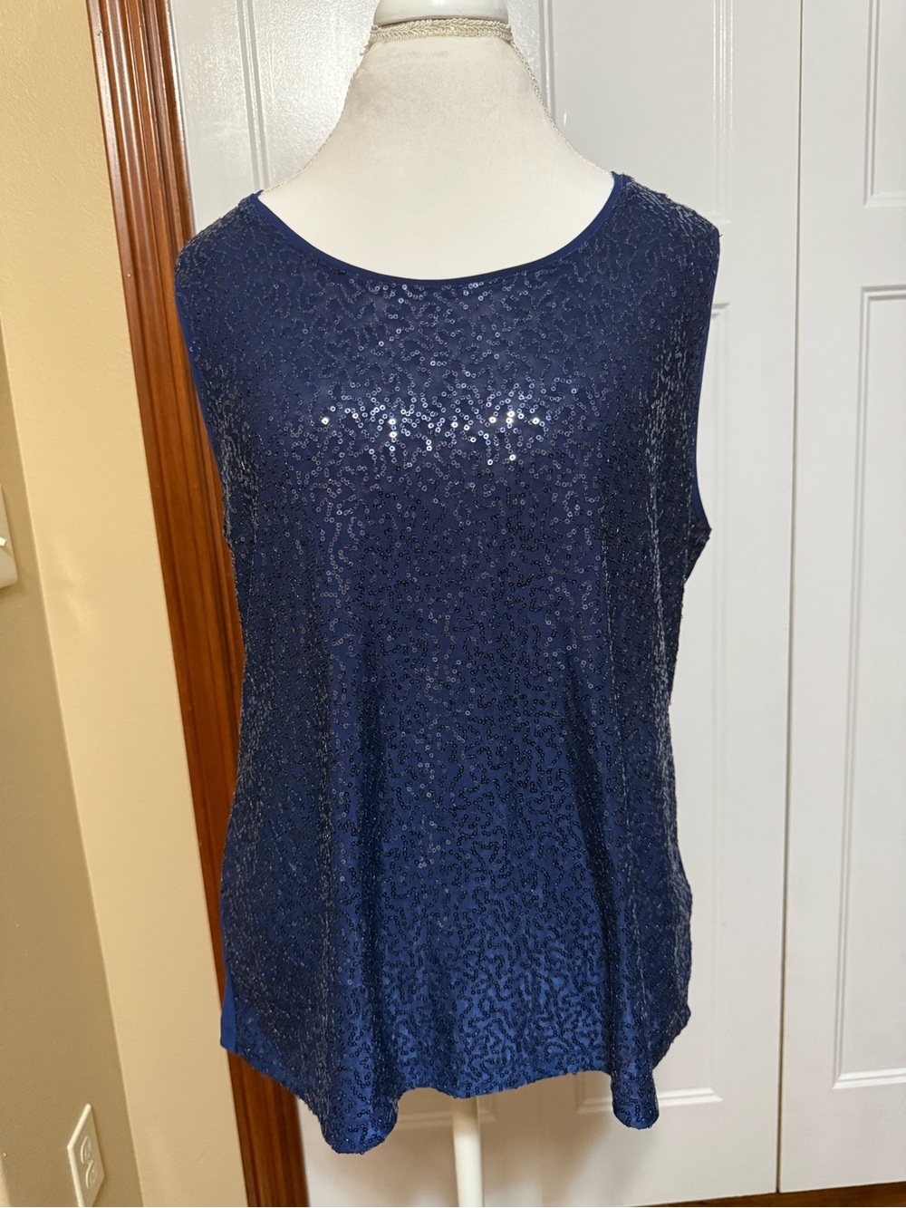 Laura Ashley Navy Sequin Sleeveless Tank Top